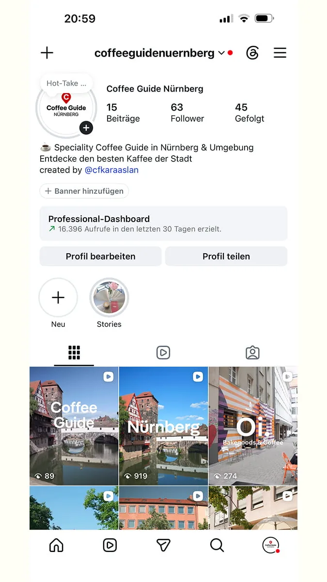Screenshot Instagramaccount coffeeguidenuernberg