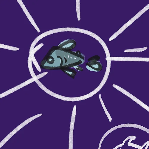 3D-Rendering eines violetten Papierfliegers mit feinem, kaum lesbarem Fließtext auf den Flügeln